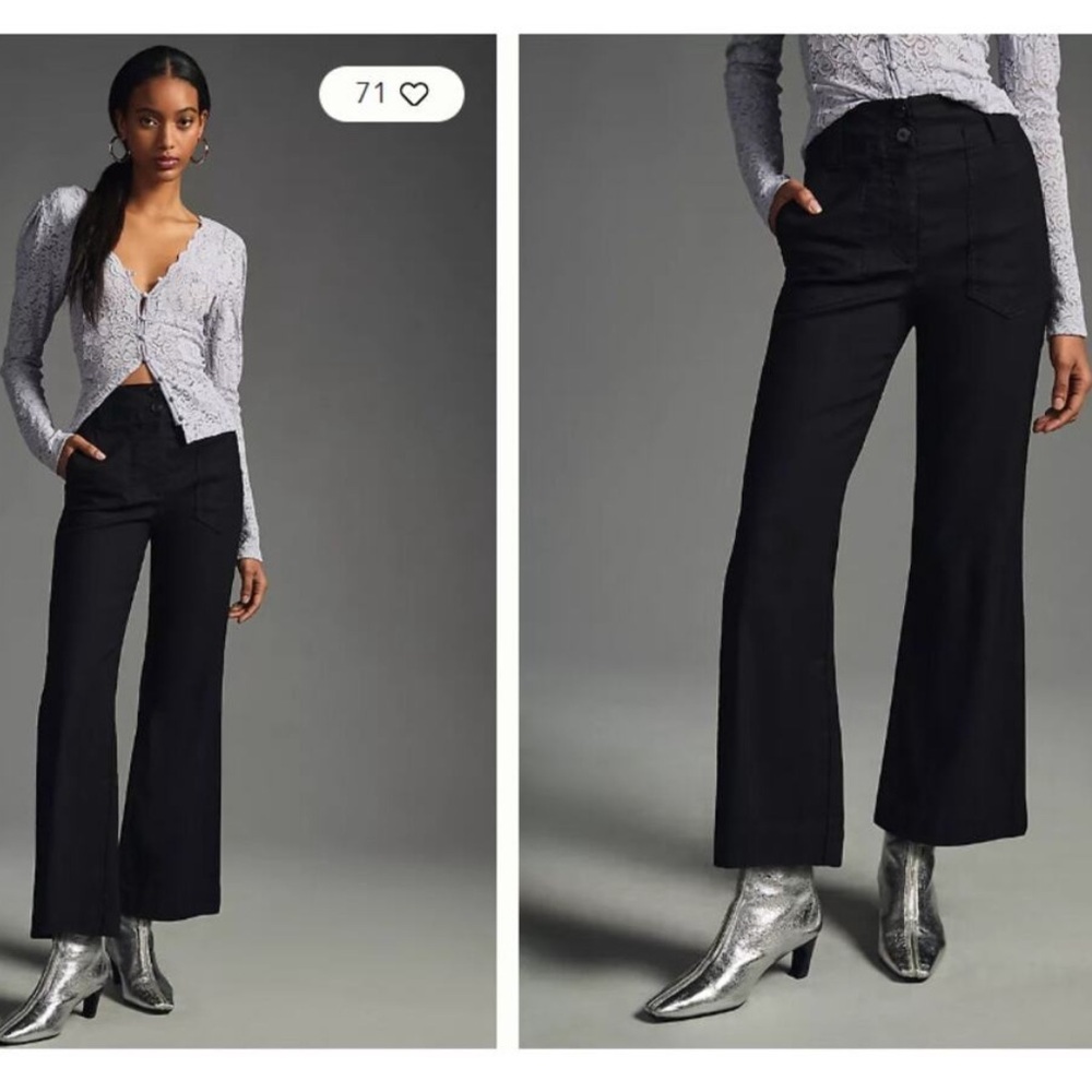 Anthropologie✖️Maeve The Naomi Crop Wide Leg Linen Blend Stretch Black Pants